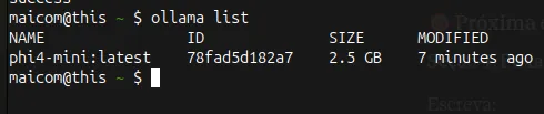 ollama list listando phi4-mini instalado localmente
